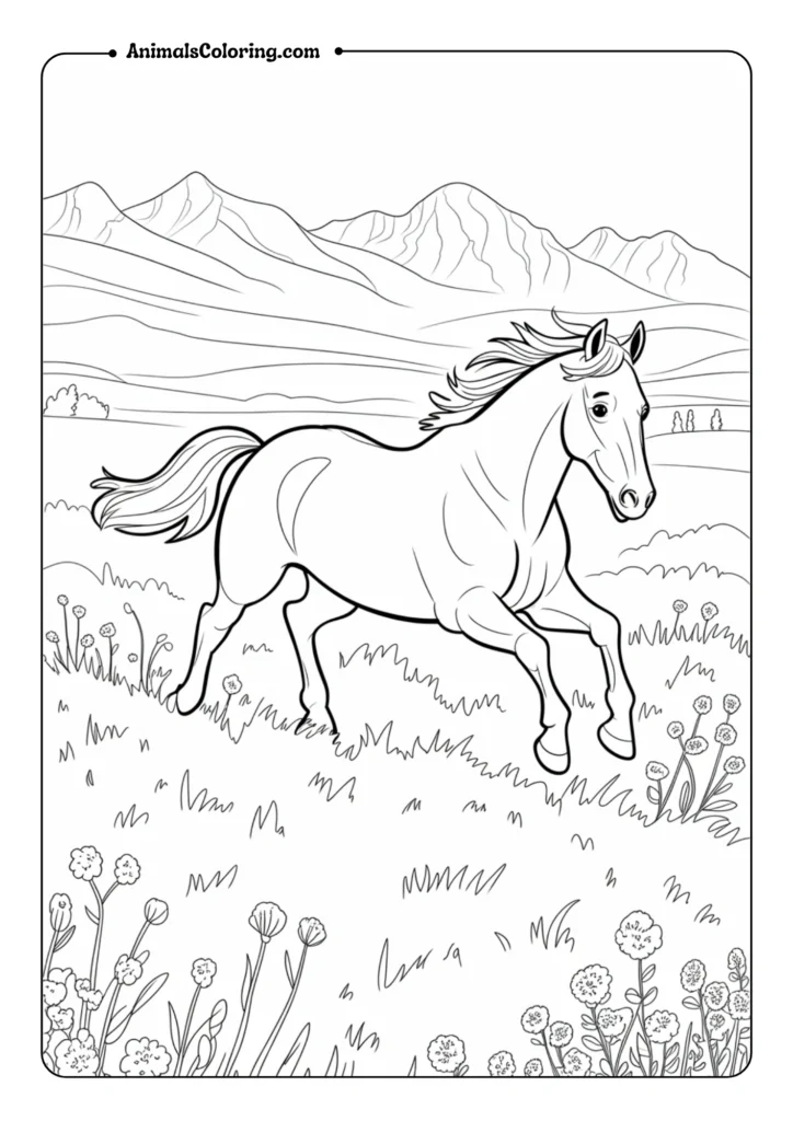 Running horse in meadow